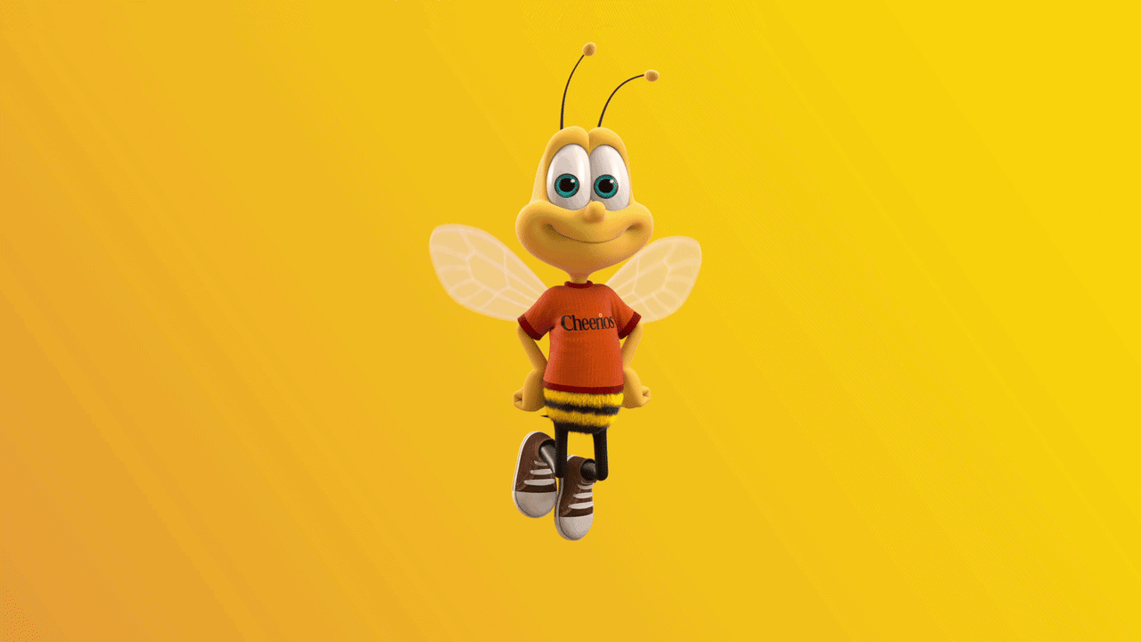 Mascot Buzz Flying on a yellow background